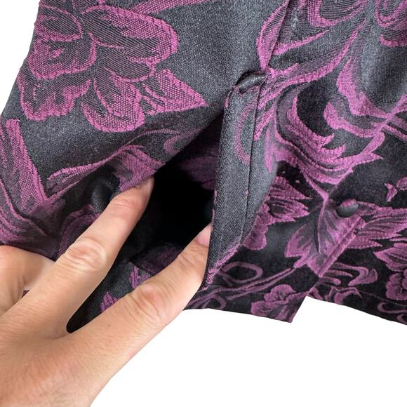 Belongings Purple Black Floral Mock Neck Lightweight Button Up Jacket Size S - Picture 4 of 6